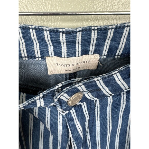 Saints & Hearts Raw‎ Hem Striped Flare Bell Bottom Jeans Women’s Size Large - Picture 3 of 9